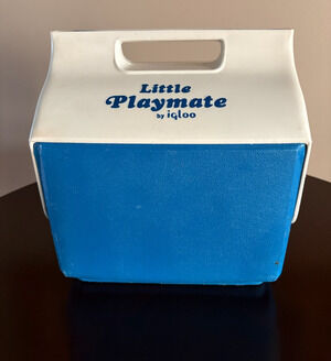 Igloo Little Playmate Blue and White Vintage Flip Top Cooler 1980s. Good Shape!!